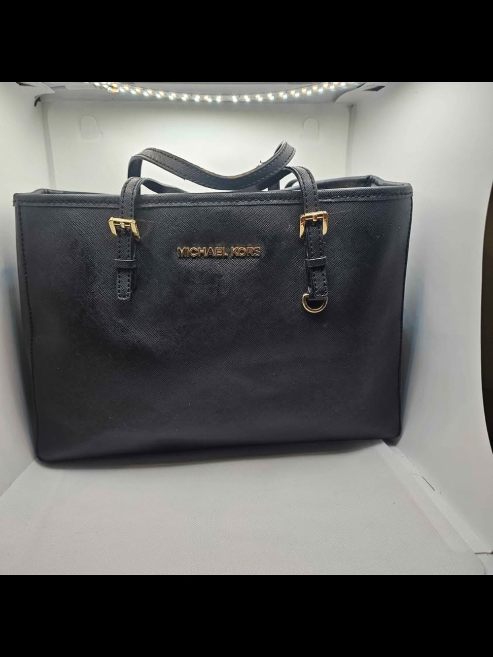 Michael Kors Black Saffiano Leather Tote with Gold Hardware